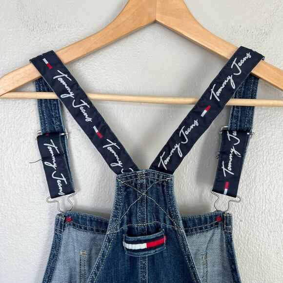 Tommy Hilfiger Jeans Overalls Women's Bibs Carpenter Denim Y2K Logo Strap Size 6 - Picture 7 of 16